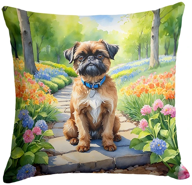Main image of Brussels Griffon Spring Path Throw Pillow Machine Washable, Indoor Outdoor Decorative Pillow for Couch, Bed or Patio, 18Hx18W