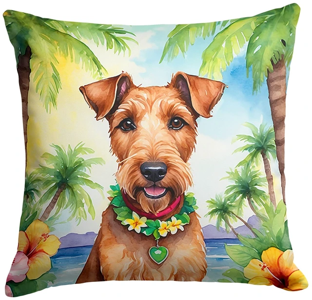 Main image of Irish Terrier Luau Throw Pillow Machine Washable, Indoor Outdoor Decorative Pillow for Couch, Bed or Patio, 18Hx18W