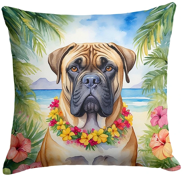 Main image of Bullmastiff Luau Throw Pillow Machine Washable, Indoor Outdoor Decorative Pillow for Couch, Bed or Patio, 18Hx18W