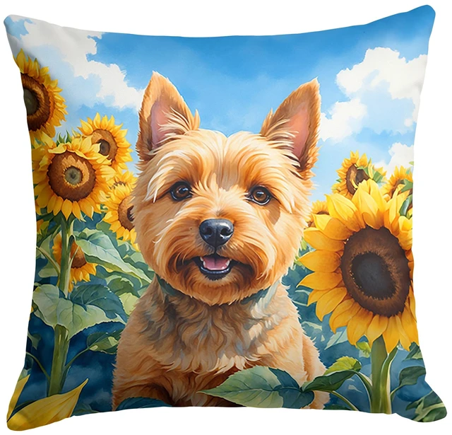 Main image of Norwich Terrier in Sunflowers Throw Pillow Machine Washable, Indoor Outdoor Decorative Pillow for Couch, Bed or Patio, 18Hx18W