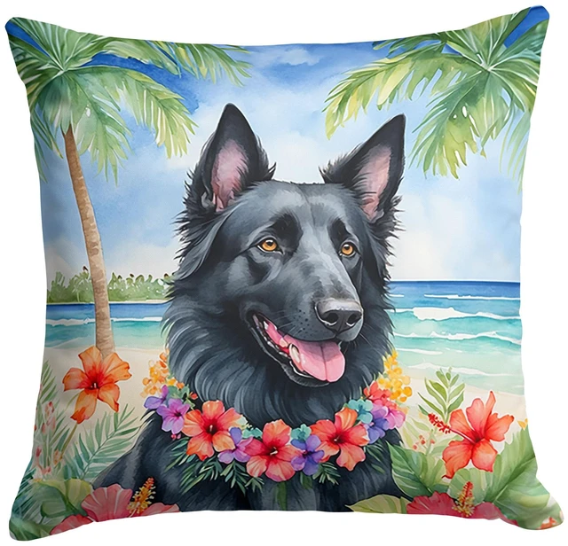 Main image of Belgian Sheepdog Luau Throw Pillow Machine Washable, Indoor Outdoor Decorative Pillow for Couch, Bed or Patio, 18Hx18W