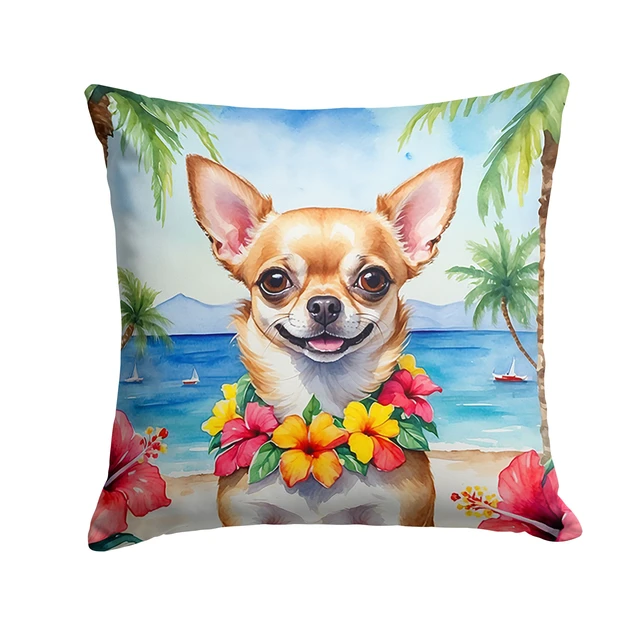 Main image of Chihuahua Luau Throw Pillow Machine Washable, Indoor Outdoor Decorative Pillow for Couch, Bed or Patio, 18Hx18W