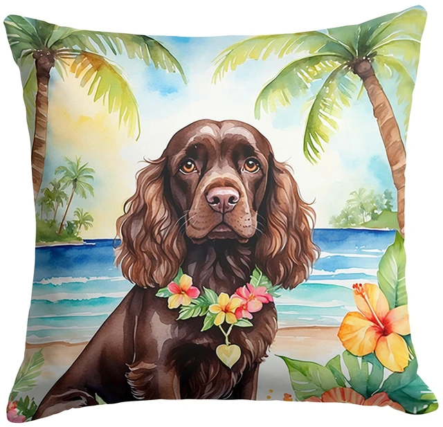 Main image of Cocker Spaniel Luau Throw Pillow Machine Washable, Indoor Outdoor Decorative Pillow for Couch, Bed or Patio, 18Hx18W