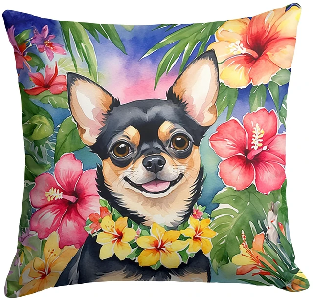 Main image of Chihuahua Luau Throw Pillow Machine Washable, Indoor Outdoor Decorative Pillow for Couch, Bed or Patio, 18Hx18W
