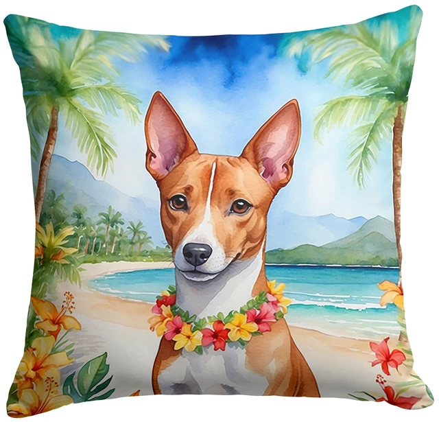 Main image of Basenji Luau Throw Pillow Machine Washable, Indoor Outdoor Decorative Pillow for Couch, Bed or Patio, 18Hx18W