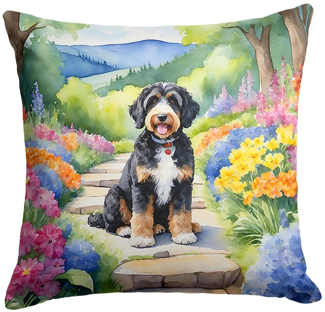 Main image of Bernedoodle Spring Path Throw Pillow Machine Washable, Indoor Outdoor Decorative Pillow for Couch, Bed or Patio, 18Hx18W