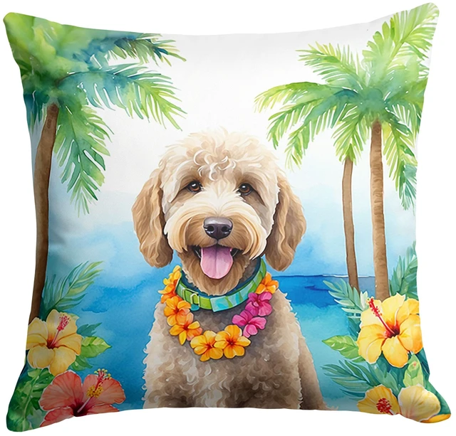 Main image of Labradoodle Luau Throw Pillow Machine Washable, Indoor Outdoor Decorative Pillow for Couch, Bed or Patio, 18Hx18W