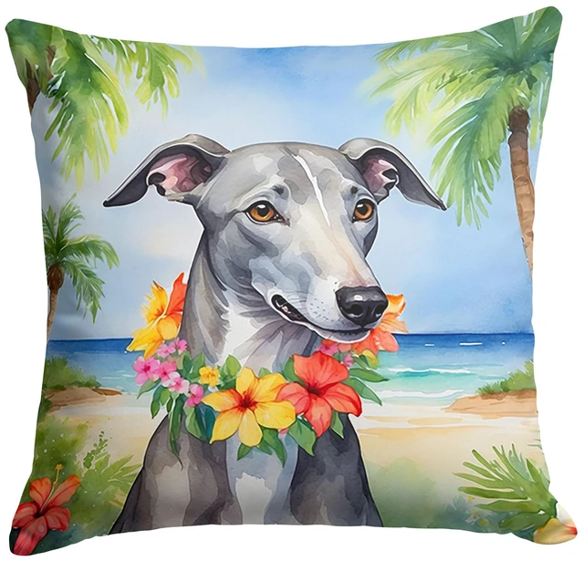 Main image of Greyhound Luau Throw Pillow Machine Washable, Indoor Outdoor Decorative Pillow for Couch, Bed or Patio, 18Hx18W