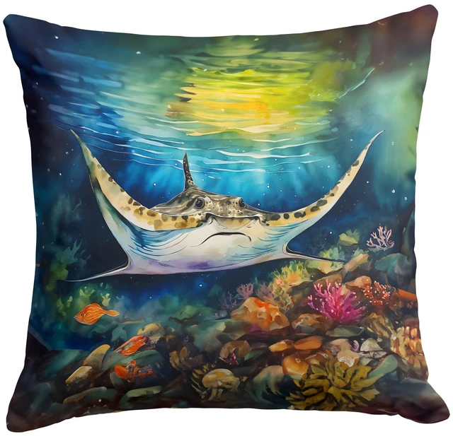 Main image of Sting Ray Throw Pillow Machine Washable, Indoor Outdoor Decorative Pillow for Couch, Bed or Patio, 18Hx18W
