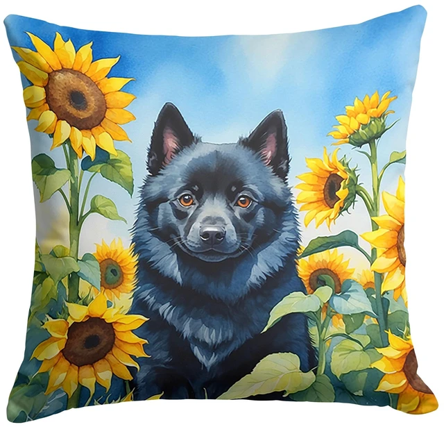 Main image of Schipperke in Sunflowers Throw Pillow Machine Washable, Indoor Outdoor Decorative Pillow for Couch, Bed or Patio, 18Hx18W