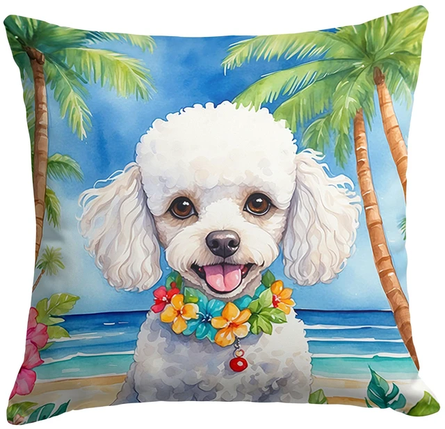 Main image of White Poodle Luau Throw Pillow Machine Washable, Indoor Outdoor Decorative Pillow for Couch, Bed or Patio, 18Hx18W