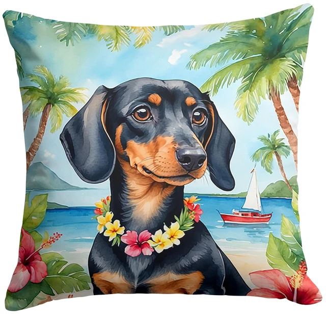 Main image of Dachshund Luau Throw Pillow Machine Washable, Indoor Outdoor Decorative Pillow for Couch, Bed or Patio, 18Hx18W