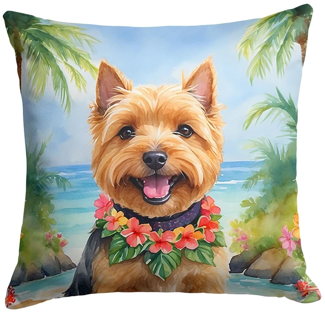 Main image of Norwich Terrier Luau Throw Pillow Machine Washable, Indoor Outdoor Decorative Pillow for Couch, Bed or Patio, 18Hx18W