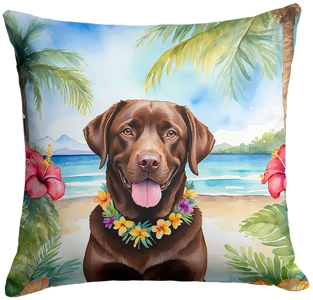 Main image of Chocolate Labrador Retriever Luau Throw Pillow Machine Washable, Indoor Outdoor Decorative Pillow for Couch, Bed or Patio, 18Hx18W