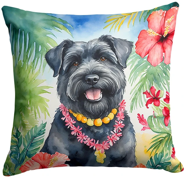 Main image of Bouvier des Flandres Luau Throw Pillow Machine Washable, Indoor Outdoor Decorative Pillow for Couch, Bed or Patio, 18Hx18W