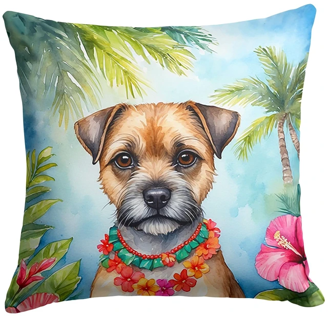 Main image of Border Terrier Luau Throw Pillow Machine Washable, Indoor Outdoor Decorative Pillow for Couch, Bed or Patio, 18Hx18W