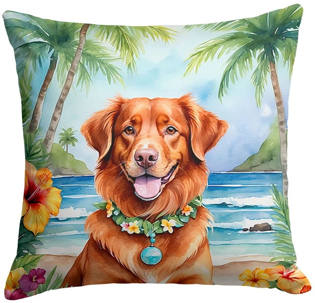 Main image of Nova Scotia Duck Tolling Retriever Luau Throw Pillow Machine Washable, Indoor Outdoor Decorative Pillow for Couch, Bed or Patio, 18Hx18W
