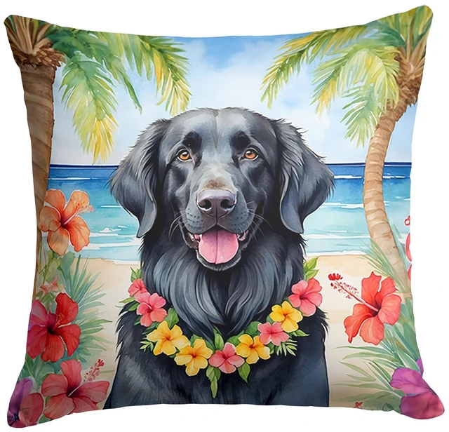 Main image of Flat-Coated Retriever Luau Throw Pillow Machine Washable, Indoor Outdoor Decorative Pillow for Couch, Bed or Patio, 18Hx18W