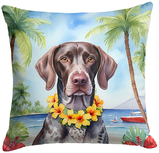 Main image of German Shorthaired Pointer Luau Throw Pillow Machine Washable, Indoor Outdoor Decorative Pillow for Couch, Bed or Patio, 18Hx18W