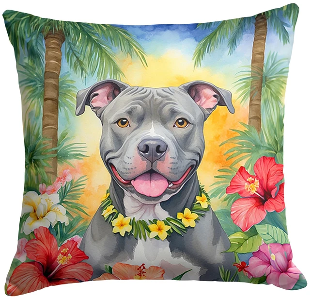 Main image of NEW Pit Bull Terrier Luau Throw Pillow Machine Washable, Indoor Outdoor Decorative Pillow for Couch, Bed or Patio, 18Hx18W