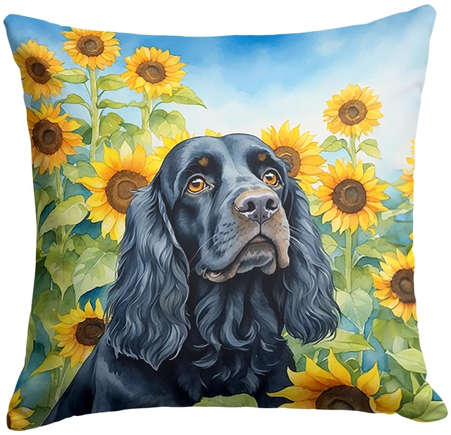 Main image of Cocker Spaniel in Sunflowers Throw Pillow Machine Washable, Indoor Outdoor Decorative Pillow for Couch, Bed or Patio, 18Hx18W