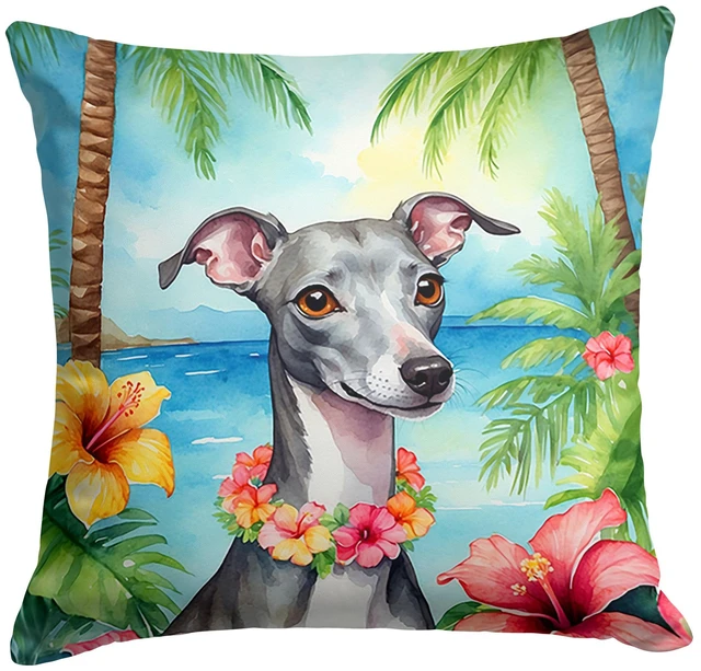 Main image of Italian Greyhound Luau Throw Pillow Machine Washable, Indoor Outdoor Decorative Pillow for Couch, Bed or Patio, 18Hx18W