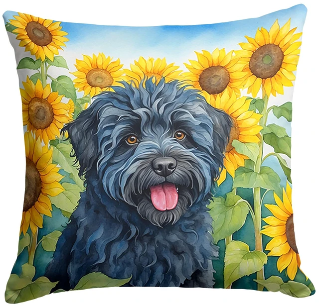 Main image of Puli in Sunflowers Throw Pillow Machine Washable, Indoor Outdoor Decorative Pillow for Couch, Bed or Patio, 18Hx18W