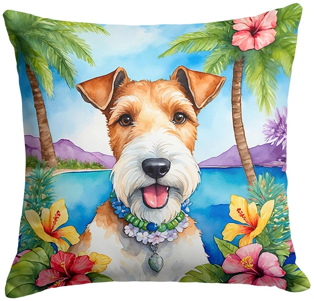 Main image of Fox Terrier Luau Throw Pillow Machine Washable, Indoor Outdoor Decorative Pillow for Couch, Bed or Patio, 18Hx18W
