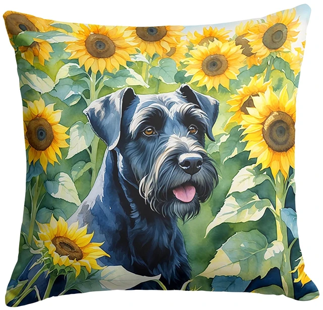 Main image of Giant Schnauzer in Sunflowers Throw Pillow Machine Washable, Indoor Outdoor Decorative Pillow for Couch, Bed or Patio, 18Hx18W