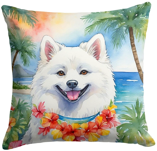 Main image of American Eskimo Luau Throw Pillow Machine Washable, Indoor Outdoor Decorative Pillow for Couch, Bed or Patio, 18Hx18W