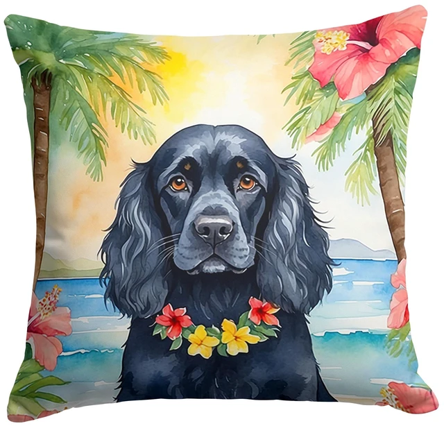 Main image of Cocker Spaniel Luau Throw Pillow Machine Washable, Indoor Outdoor Decorative Pillow for Couch, Bed or Patio, 18Hx18W