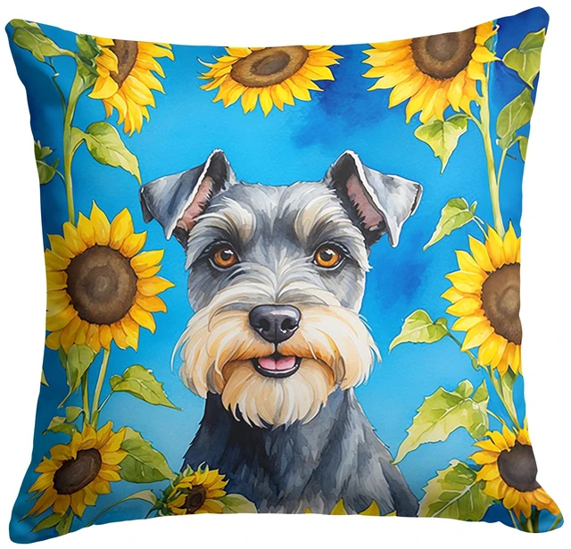 Main image of Schnauzer in Sunflowers Throw Pillow Machine Washable, Indoor Outdoor Decorative Pillow for Couch, Bed or Patio, 18Hx18W