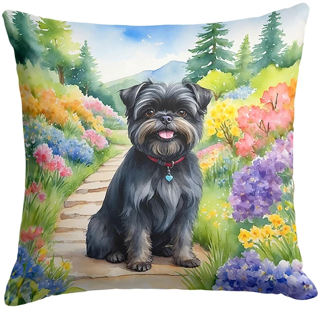 Main image of Affenpinscher Spring Garden Throw Pillow Machine Washable, Indoor Outdoor Decorative Pillow for Couch, Bed or Patio, 18Hx18W