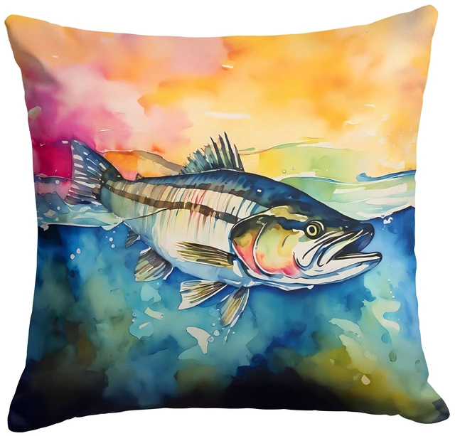 Main image of Striped Bass Throw Pillow Machine Washable, Indoor Outdoor Decorative Pillow for Couch, Bed or Patio, 18Hx18W