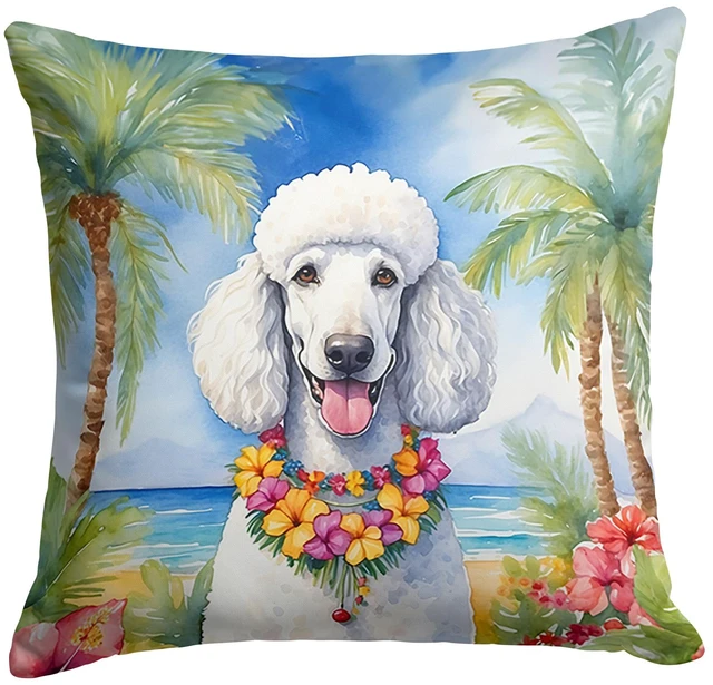 Main image of White Poodle Luau Throw Pillow Machine Washable, Indoor Outdoor Decorative Pillow for Couch, Bed or Patio, 18Hx18W