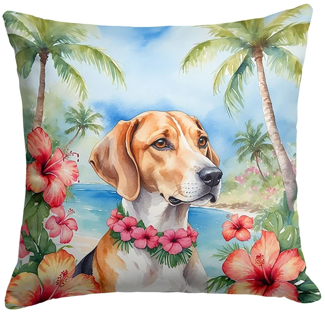 Main image of English Foxhound Luau Throw Pillow Machine Washable, Indoor Outdoor Decorative Pillow for Couch, Bed or Patio, 18Hx18W