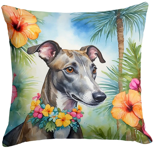 Main image of Greyhound Luau Throw Pillow Machine Washable, Indoor Outdoor Decorative Pillow for Couch, Bed or Patio, 18Hx18W