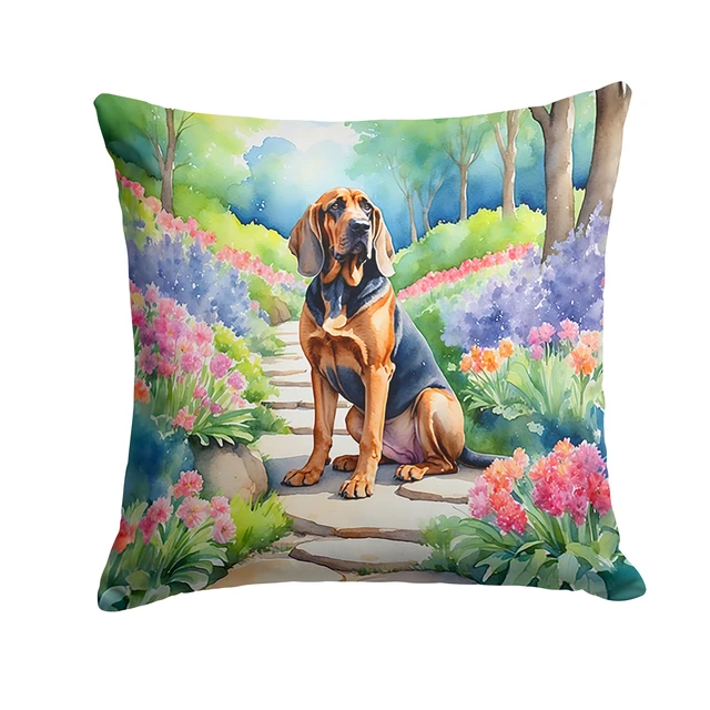 Main image of Bloodhound Spring Path Throw Pillow Machine Washable, Indoor Outdoor Decorative Pillow for Couch, Bed or Patio, 18Hx18W