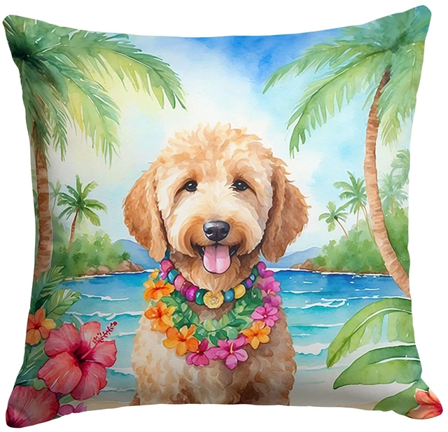 Main image of Goldendoodle Luau Throw Pillow Machine Washable, Indoor Outdoor Decorative Pillow for Couch, Bed or Patio, 18Hx18W