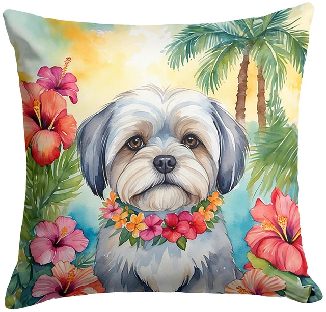 Main image of Lhasa Apso Luau Throw Pillow Machine Washable, Indoor Outdoor Decorative Pillow for Couch, Bed or Patio, 18Hx18W