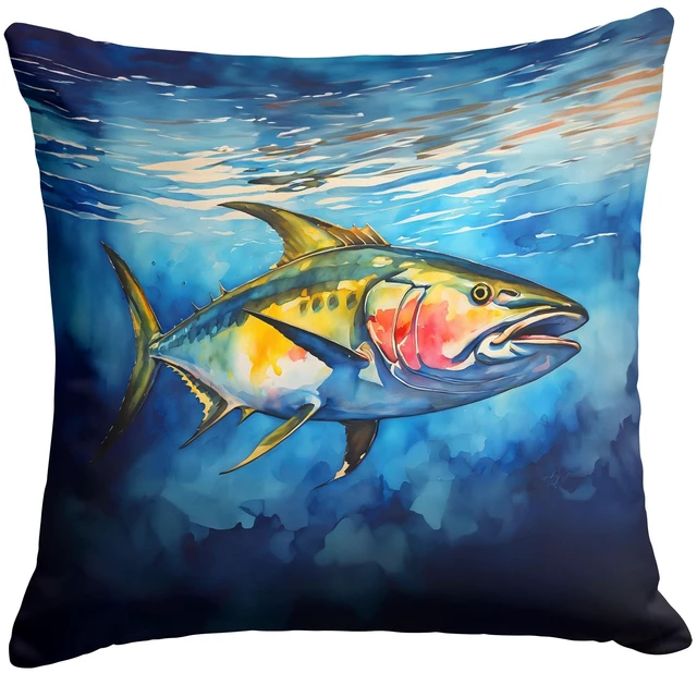Main image of Yellowfin Tuna Throw Pillow Machine Washable, Indoor Outdoor Decorative Pillow for Couch, Bed or Patio, 18Hx18W