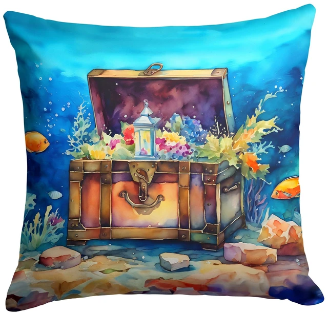 Main image of Treasure Chest Throw Pillow Machine Washable, Indoor Outdoor Decorative Pillow for Couch, Bed or Patio, 18Hx18W