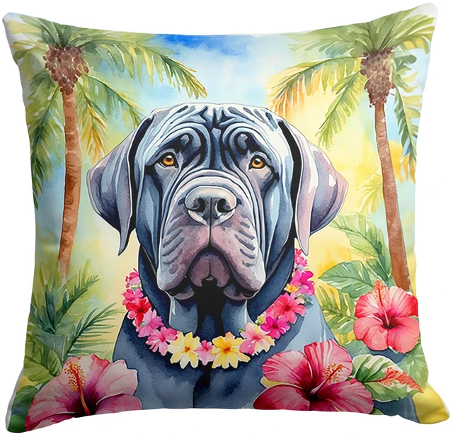 Main image of Neapolitan Mastiff Luau Throw Pillow Machine Washable, Indoor Outdoor Decorative Pillow for Couch, Bed or Patio, 18Hx18W