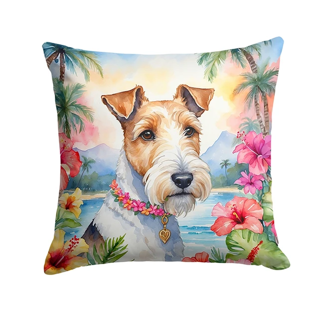 Main image of Fox Terrier Luau Throw Pillow Machine Washable, Indoor Outdoor Decorative Pillow for Couch, Bed or Patio, 18Hx18W