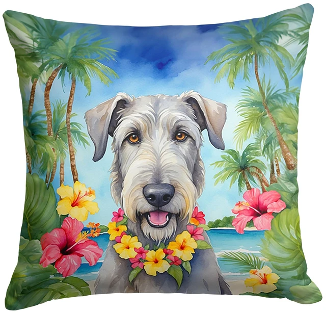 Main image of Irish Wolfhound Luau Throw Pillow Machine Washable, Indoor Outdoor Decorative Pillow for Couch, Bed or Patio, 18Hx18W