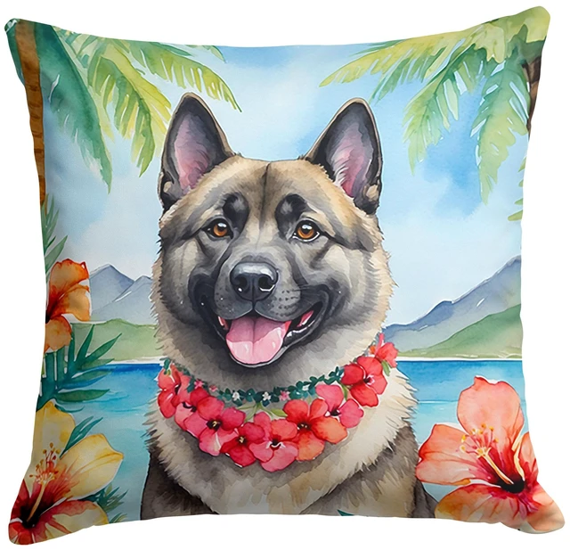 Main image of Norwegian Elkhound Luau Throw Pillow Machine Washable, Indoor Outdoor Decorative Pillow for Couch, Bed or Patio, 18Hx18W