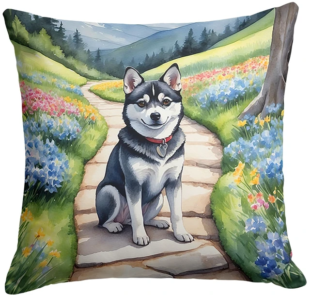Main image of Alaskan Klee Kai Spring Garden Throw Pillow Machine Washable, Indoor Outdoor Decorative Pillow for Couch, Bed or Patio, 18Hx18W