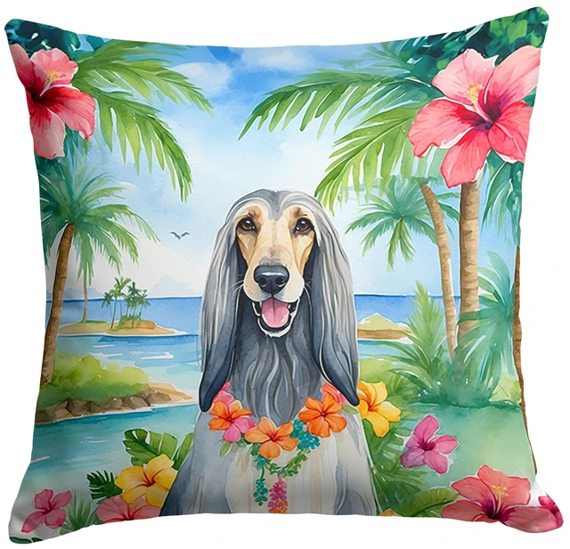 Main image of Afghan Hound Luau Throw Pillow Machine Washable, Indoor Outdoor Decorative Pillow for Couch, Bed or Patio, 18Hx18W