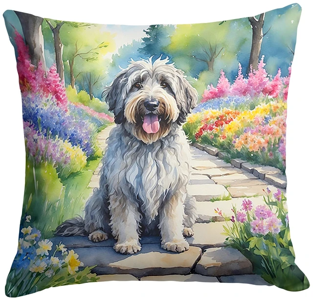 Main image of Bergamasco Sheepdog Spring Path Throw Pillow Machine Washable, Indoor Outdoor Decorative Pillow for Couch, Bed or Patio, 18Hx18W