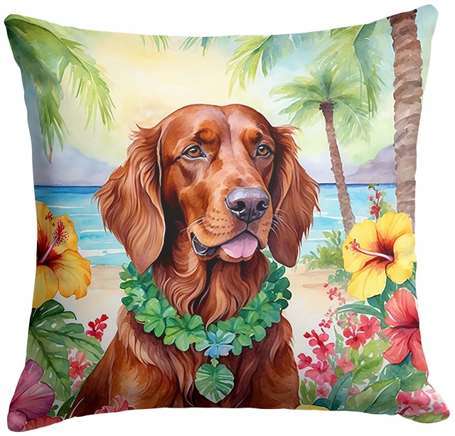 Main image of Irish Setter Luau Throw Pillow Machine Washable, Indoor Outdoor Decorative Pillow for Couch, Bed or Patio, 18Hx18W